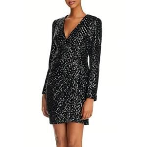 Black OPT Luna Velvet Sequin Wrap Dress XS